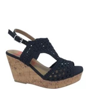 Jellypop Alexia Navy Woven Wedge Sandals Size 6